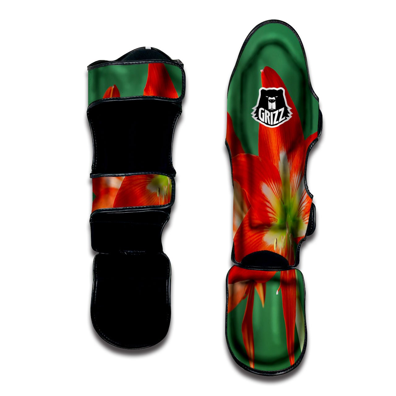 Amaryllis Orange Print Muay Thai Shin Guards-grizzshop