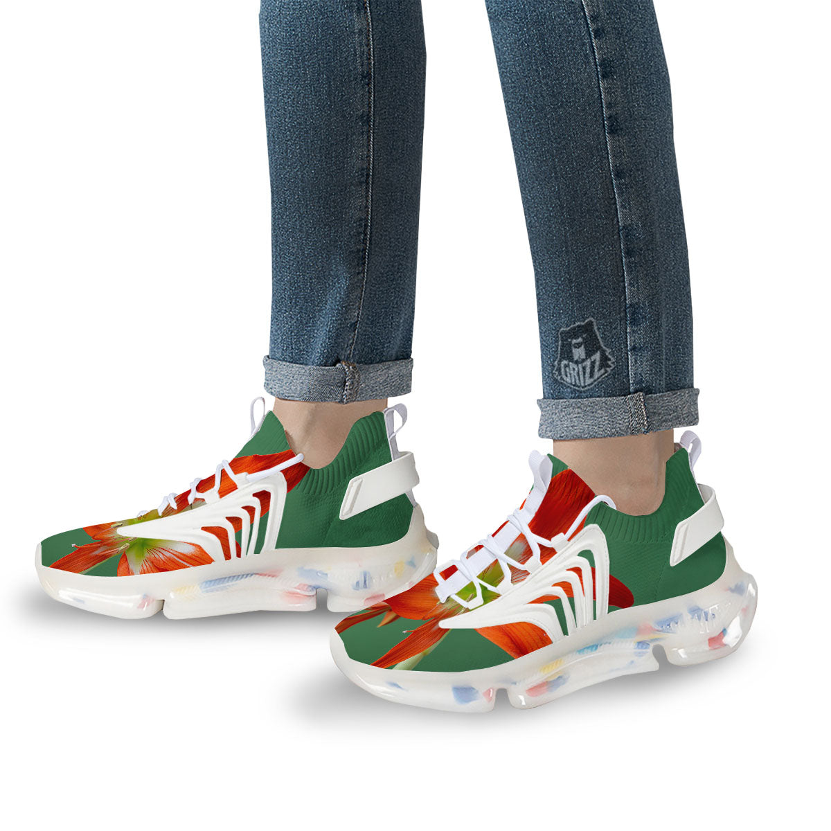 Amaryllis Orange Print White Gym Shoes-grizzshop