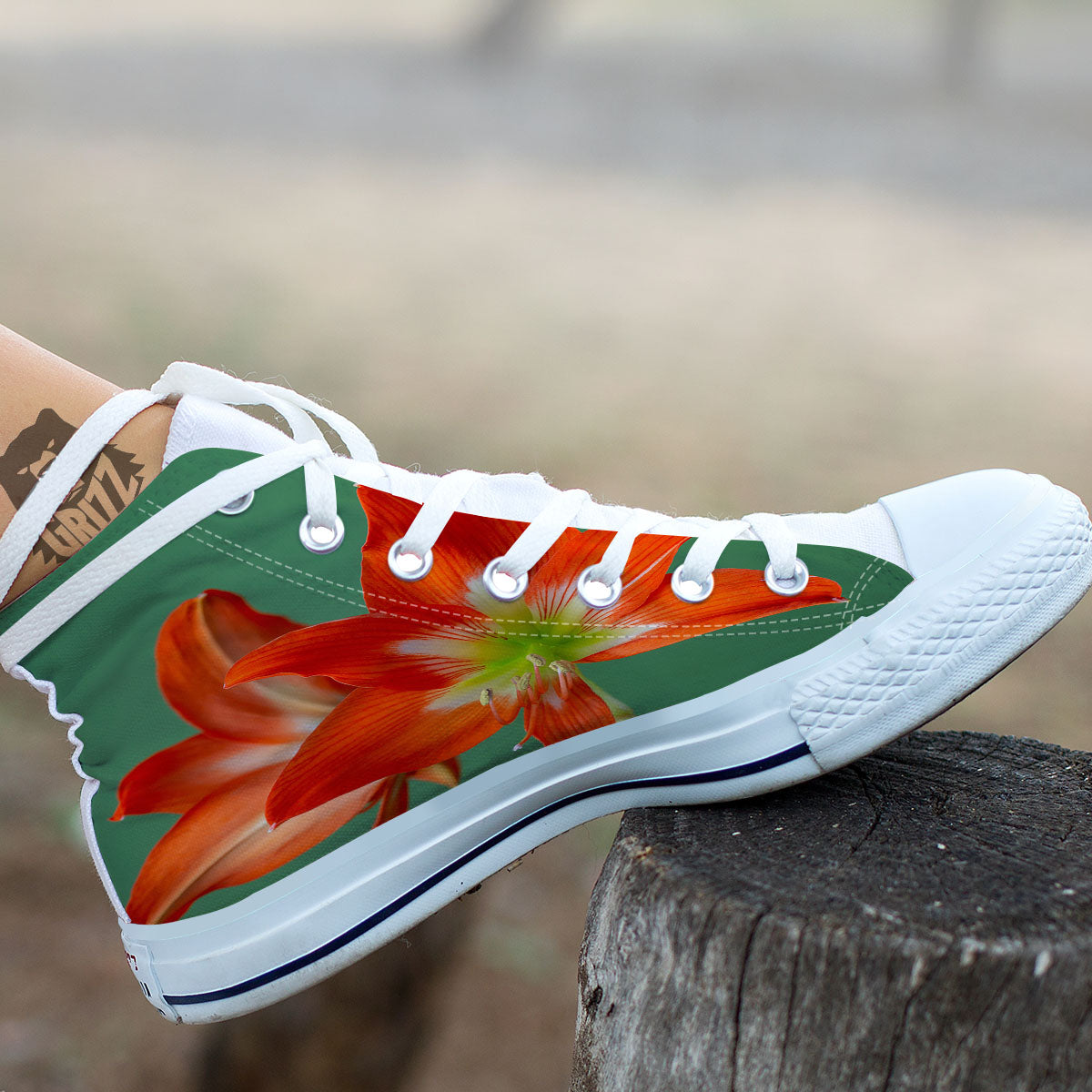 Amaryllis Orange Print White High Top Shoes-grizzshop