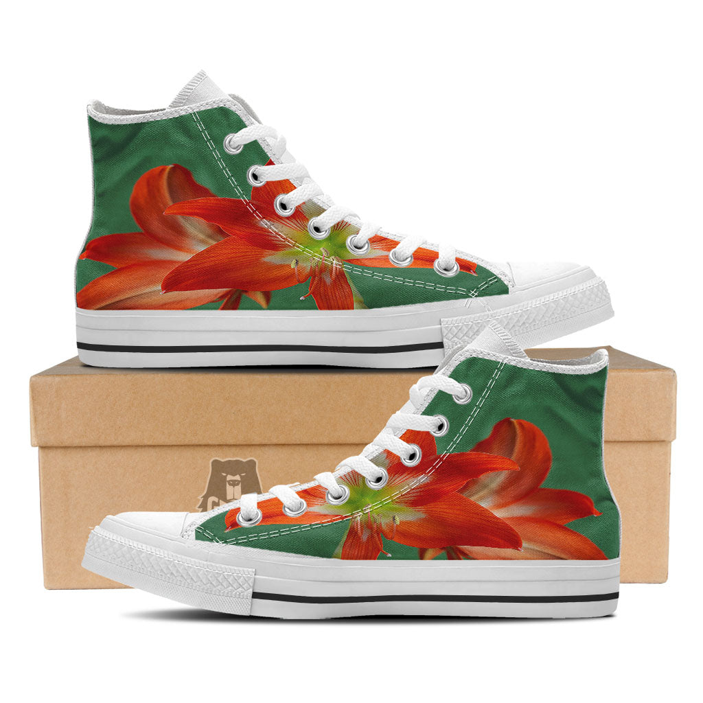 Amaryllis Orange Print White High Top Shoes-grizzshop