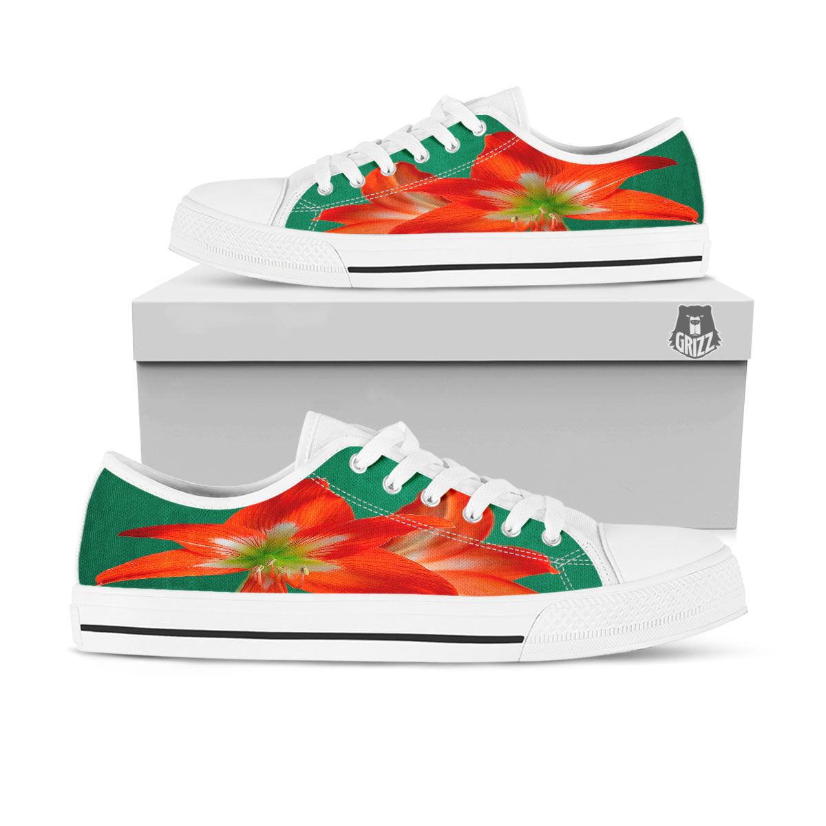 Amaryllis Orange Print White Low Top Shoes-grizzshop