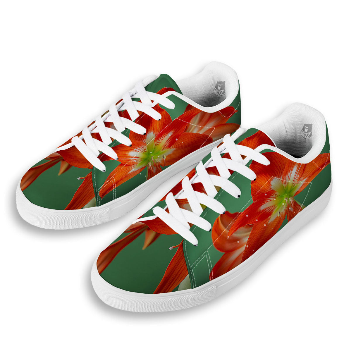 Amaryllis Orange Print White Low Top Sneakers-grizzshop