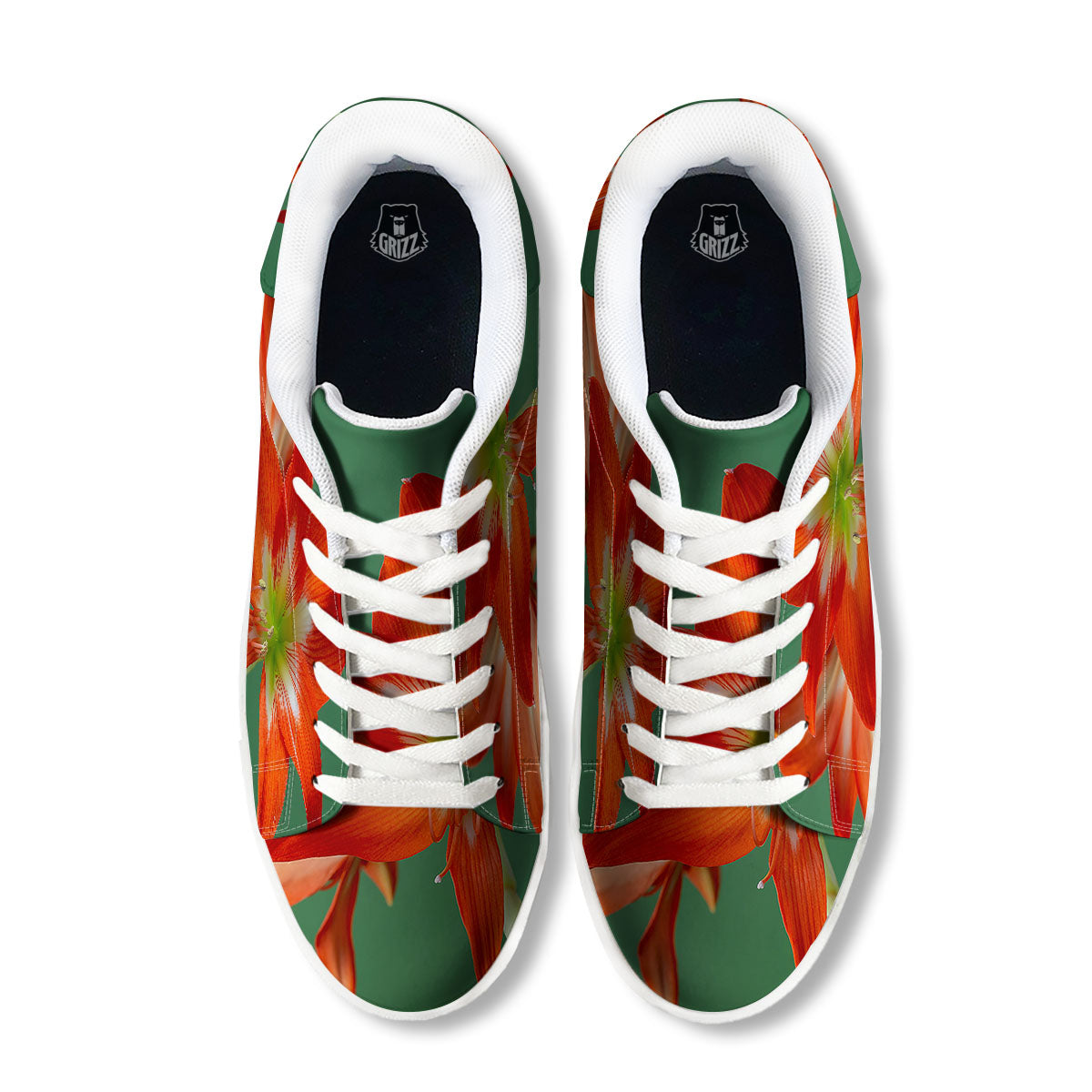 Amaryllis Orange Print White Low Top Sneakers-grizzshop