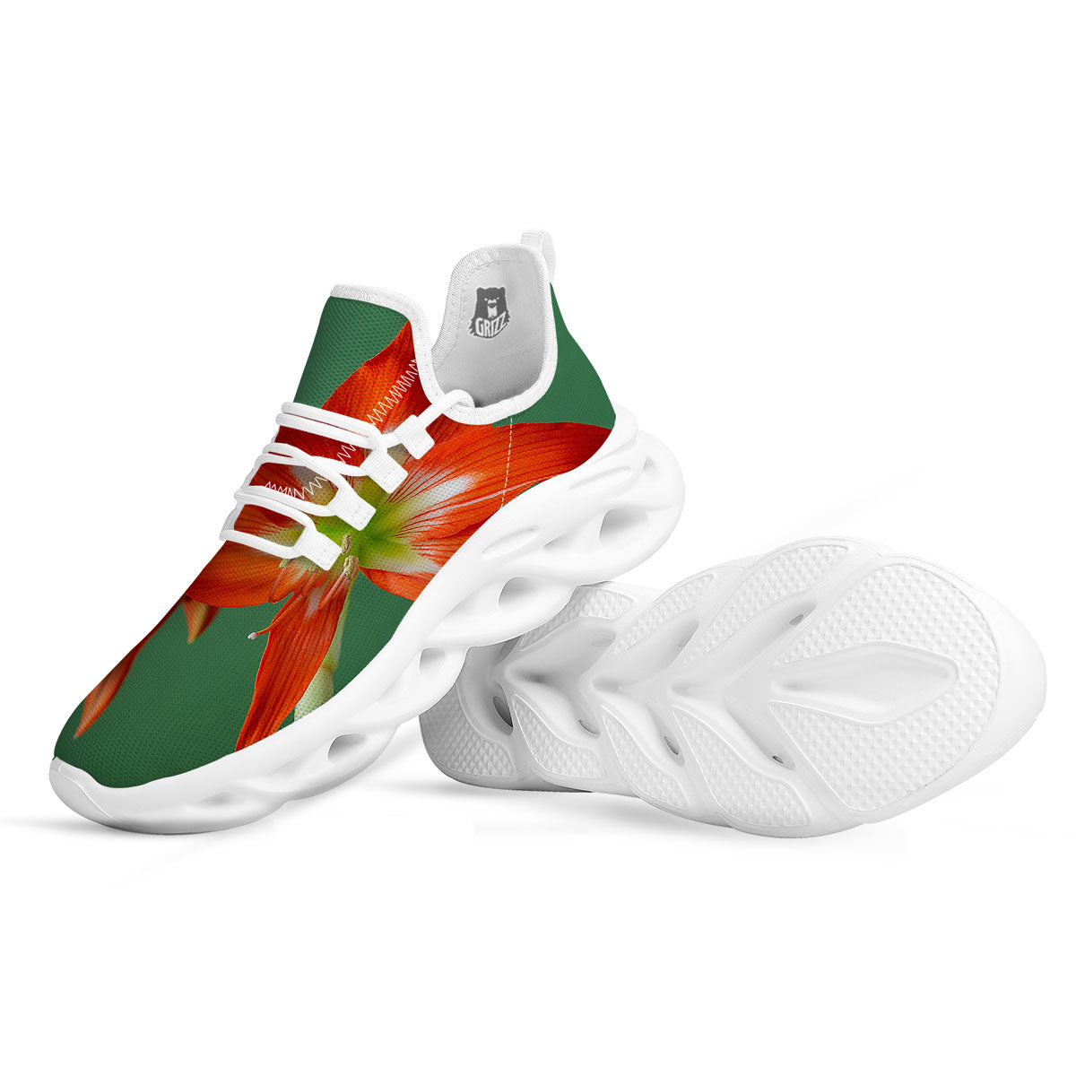 Amaryllis Orange Print White Running Shoes-grizzshop