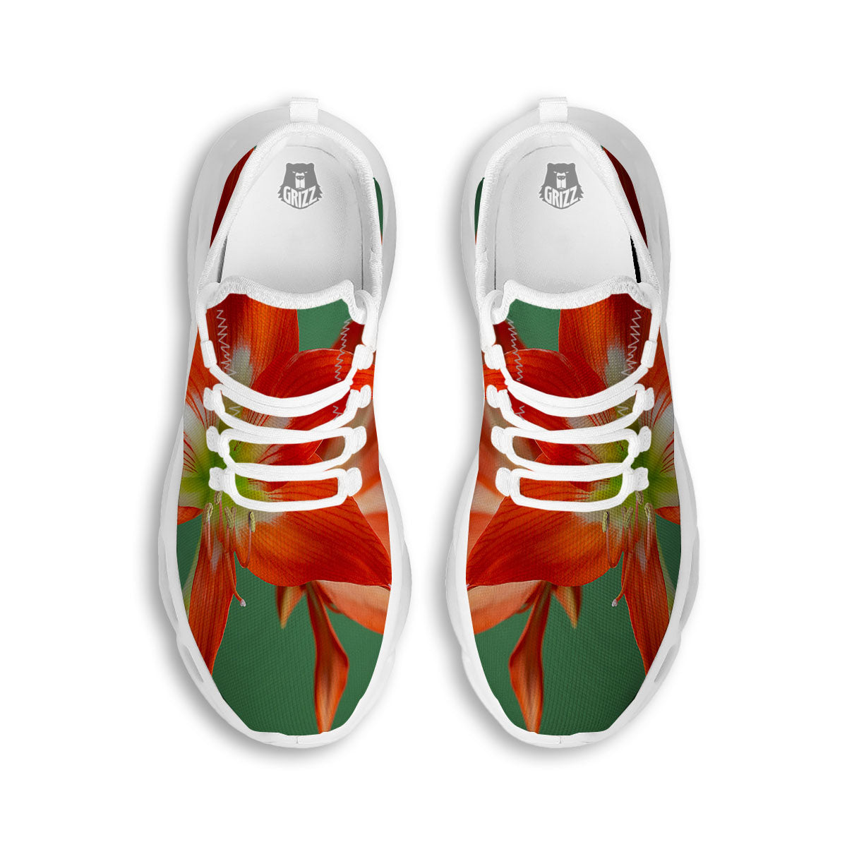 Amaryllis Orange Print White Running Shoes-grizzshop