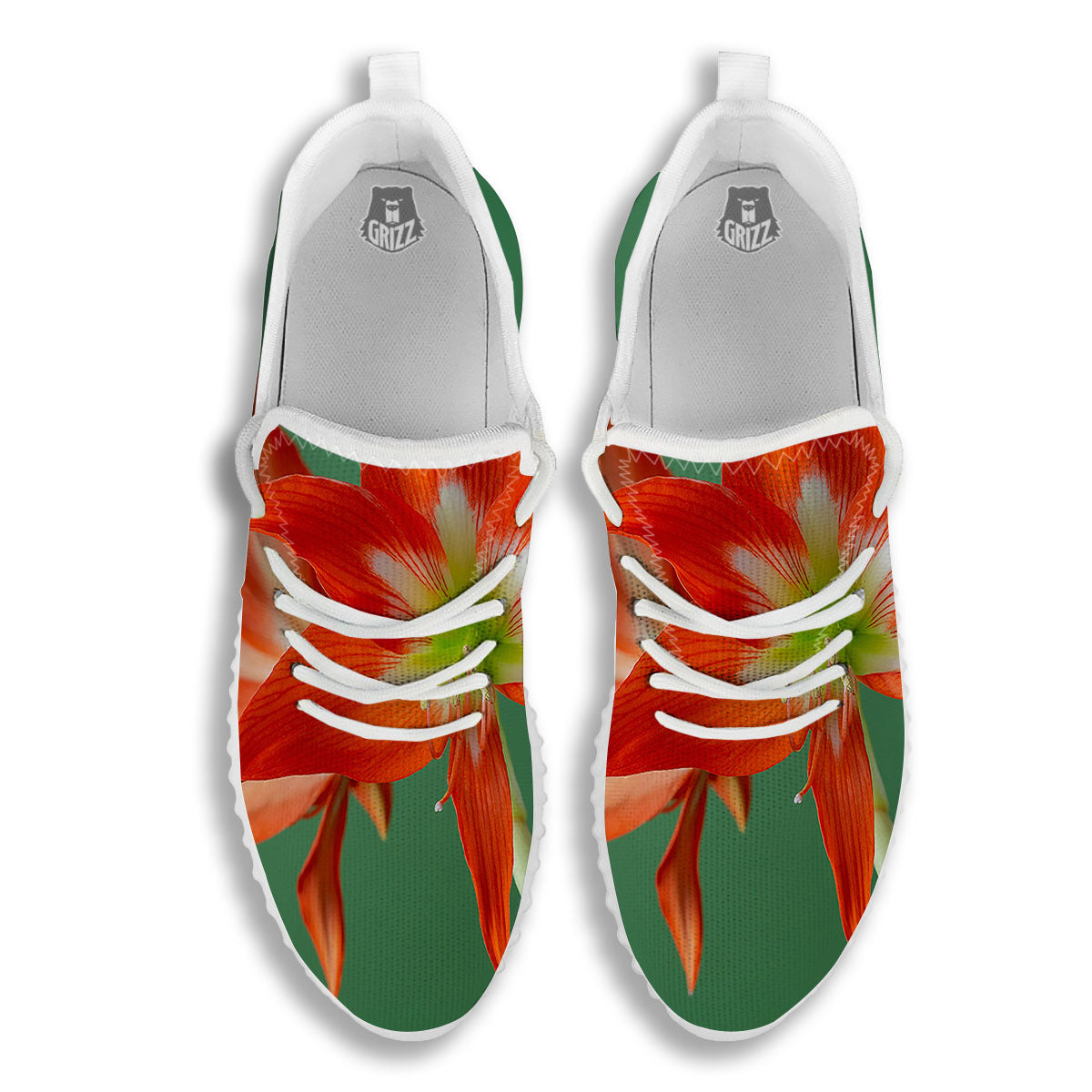 Amaryllis Orange Print White Walking Shoes-grizzshop