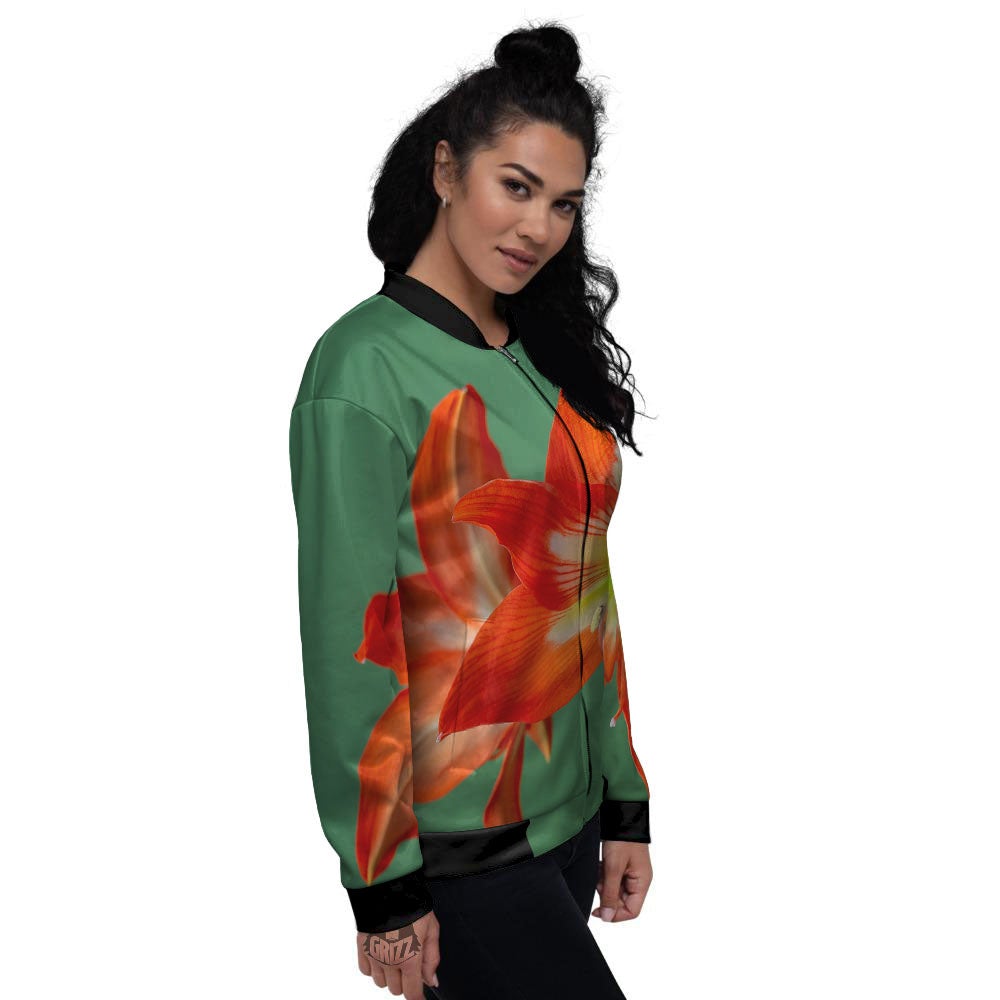 Amaryllis Orange Print Women's Bomber Jacket-grizzshop