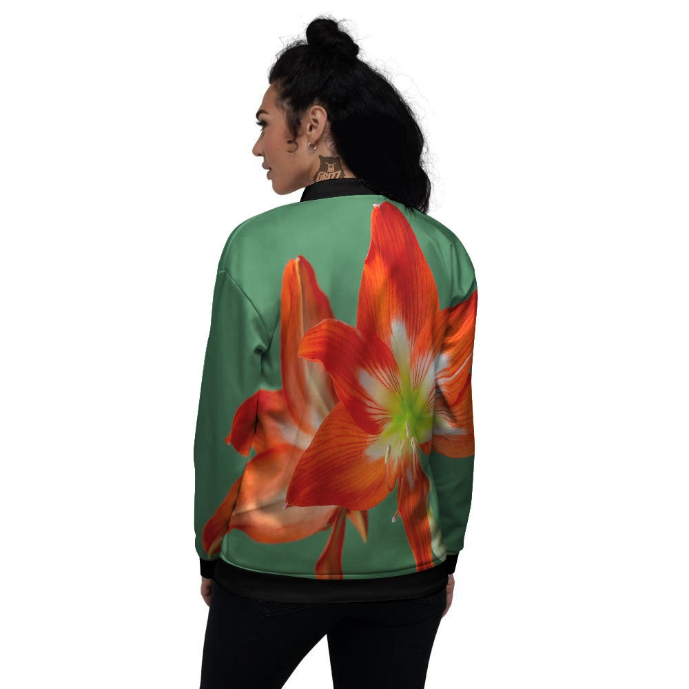Amaryllis Orange Print Women's Bomber Jacket-grizzshop
