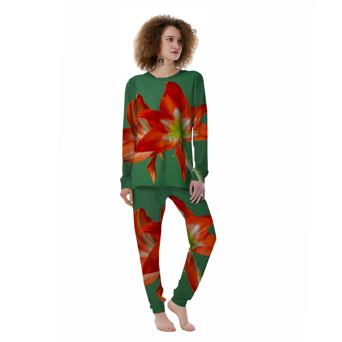 Amaryllis Orange Print Women's Pajamas-grizzshop