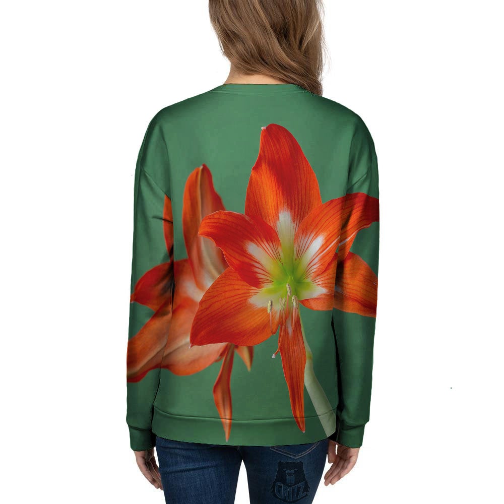 Amaryllis Orange Print Women's Sweatshirt-grizzshop