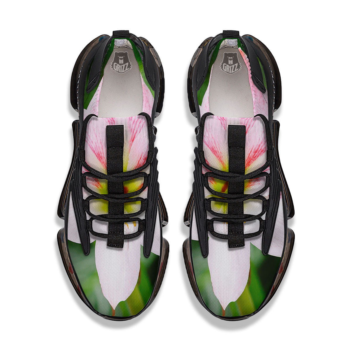 Amaryllis Pink And White Print Black Gym Shoes-grizzshop