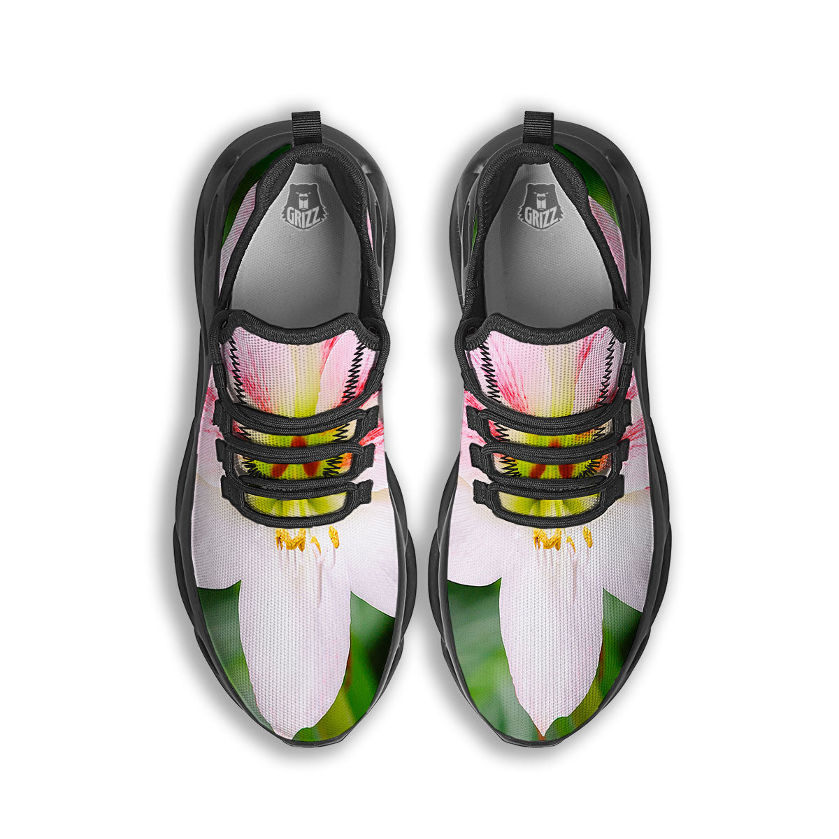 Amaryllis Pink And White Print Black Running Shoes-grizzshop