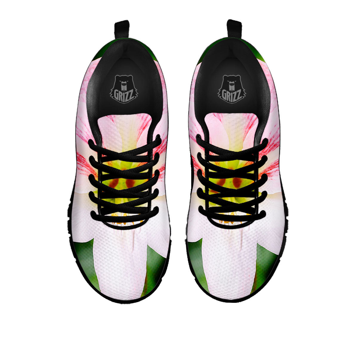 Amaryllis Pink And White Print Black Sneaker-grizzshop
