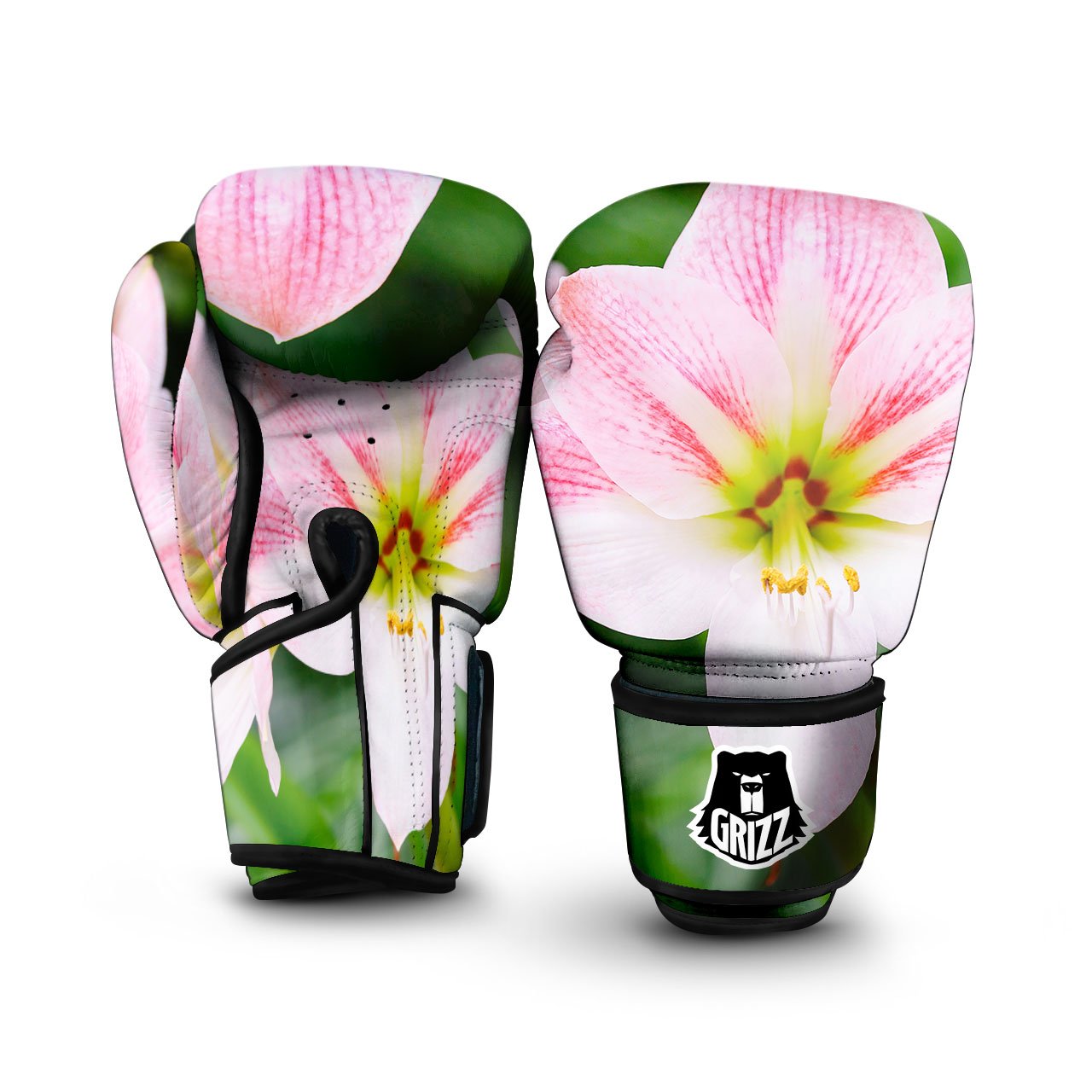 Amaryllis Pink And White Print Boxing Gloves-grizzshop