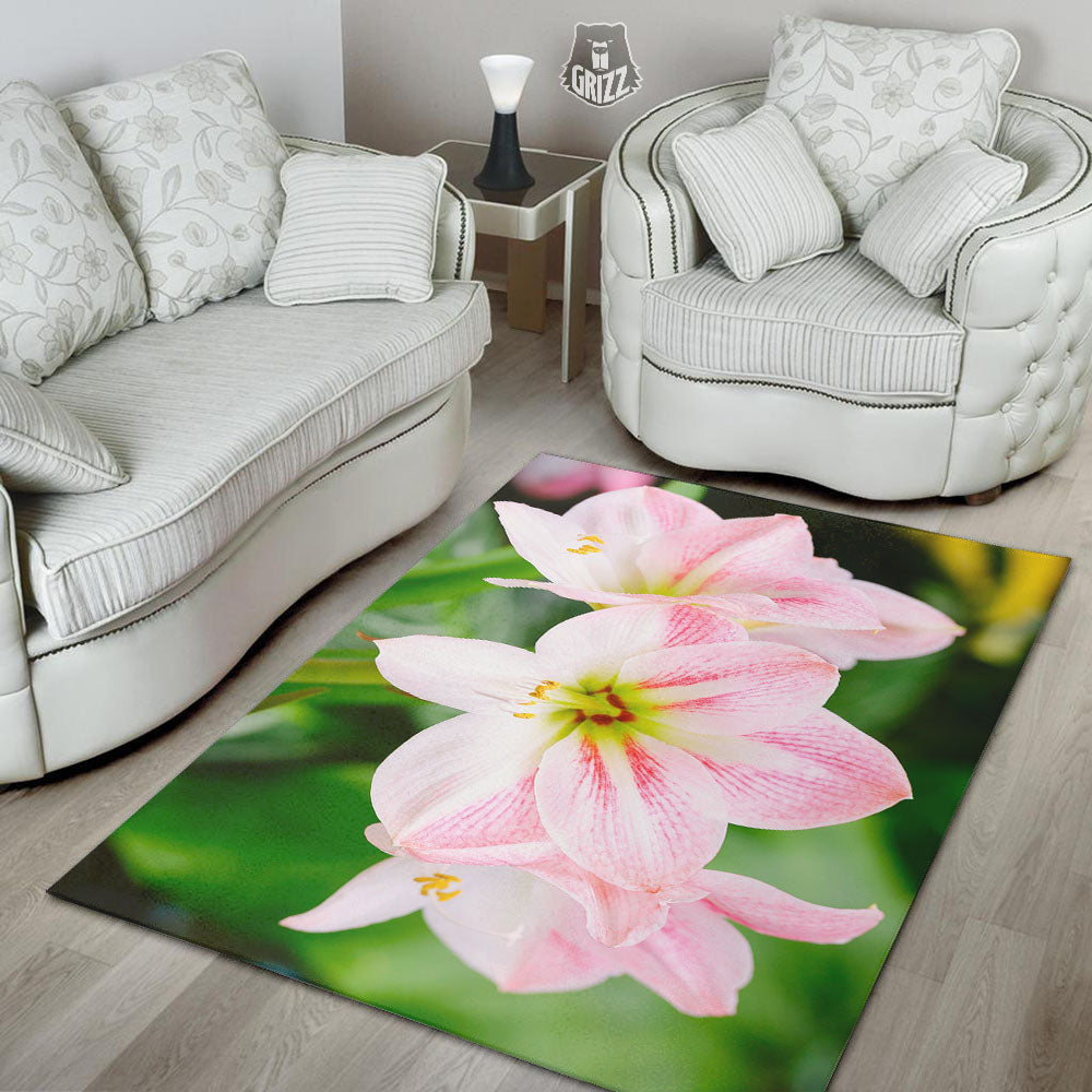 Amaryllis Pink And White Print Floor Mat-grizzshop