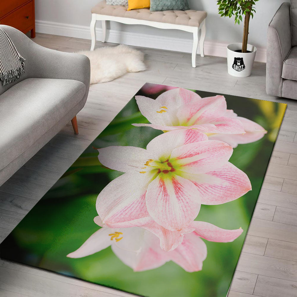 Amaryllis Pink And White Print Floor Mat-grizzshop