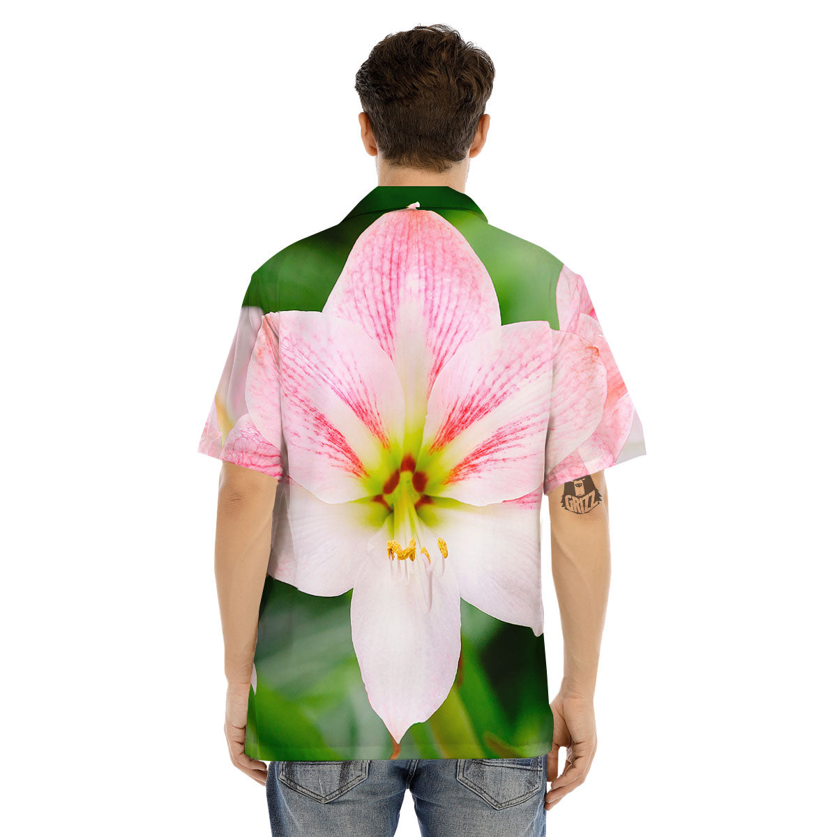 Amaryllis Pink And White Print Men's Hawaiian Shirt-grizzshop