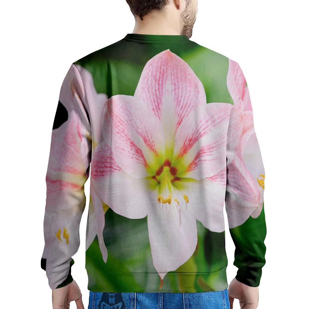 Amaryllis Pink And White Print Men's Sweatshirt-grizzshop