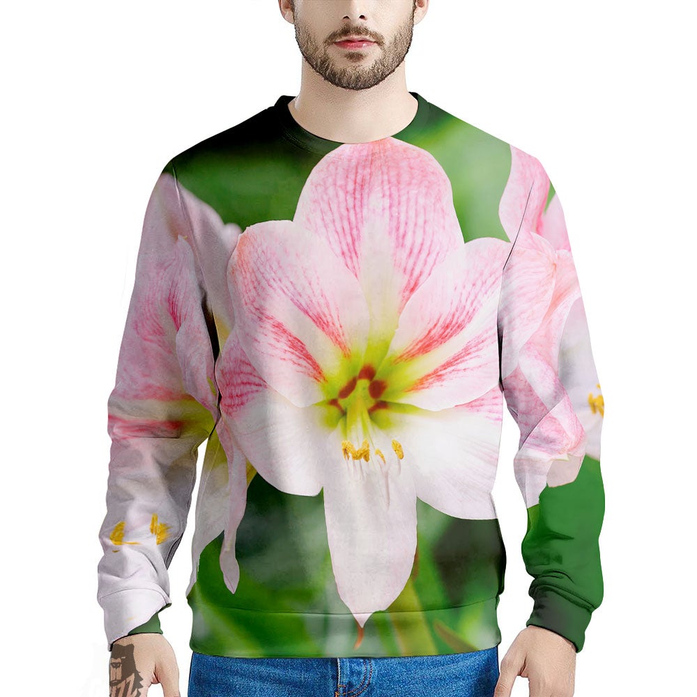 Amaryllis Pink And White Print Men's Sweatshirt-grizzshop