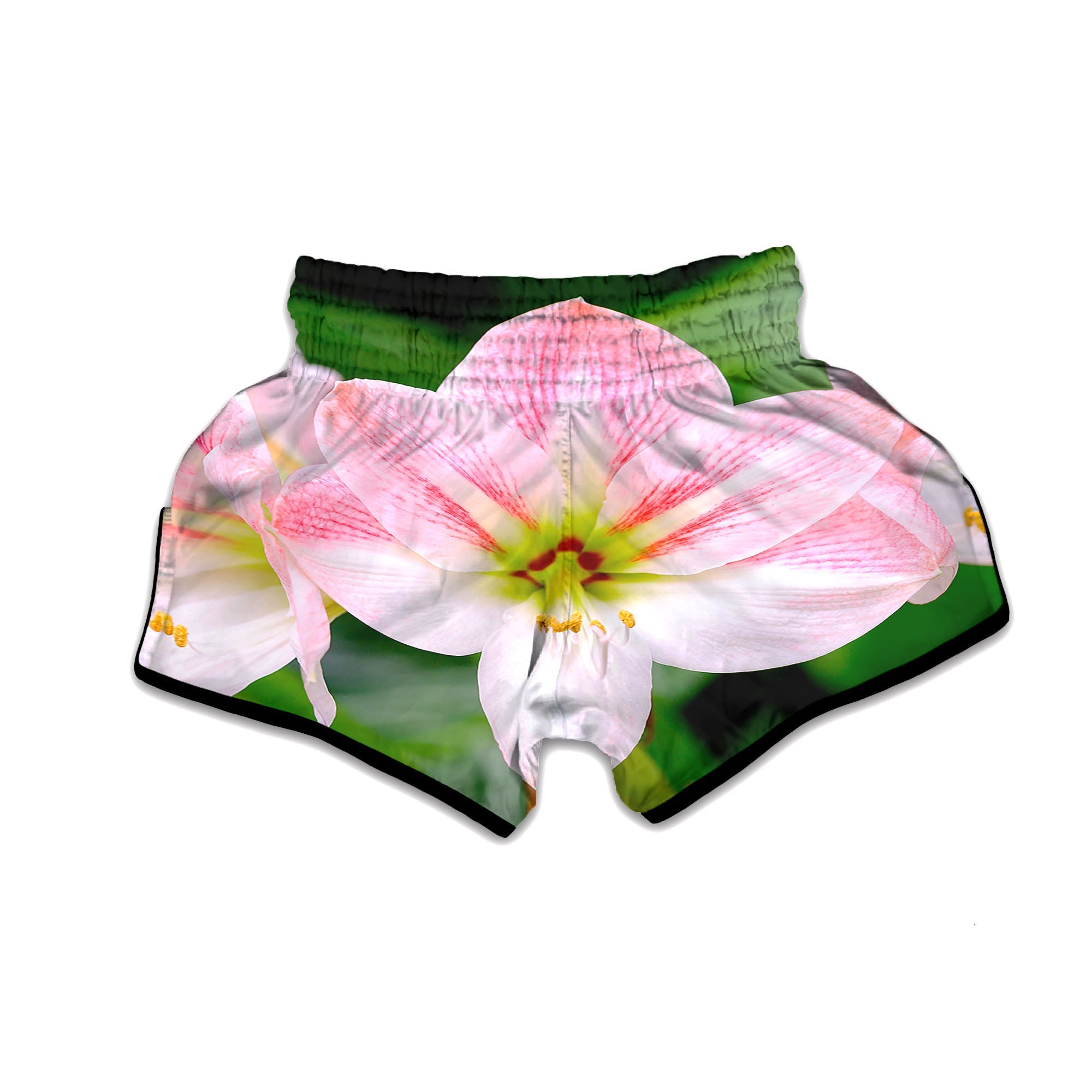 Amaryllis Pink And White Print Muay Thai Boxing Shorts-grizzshop