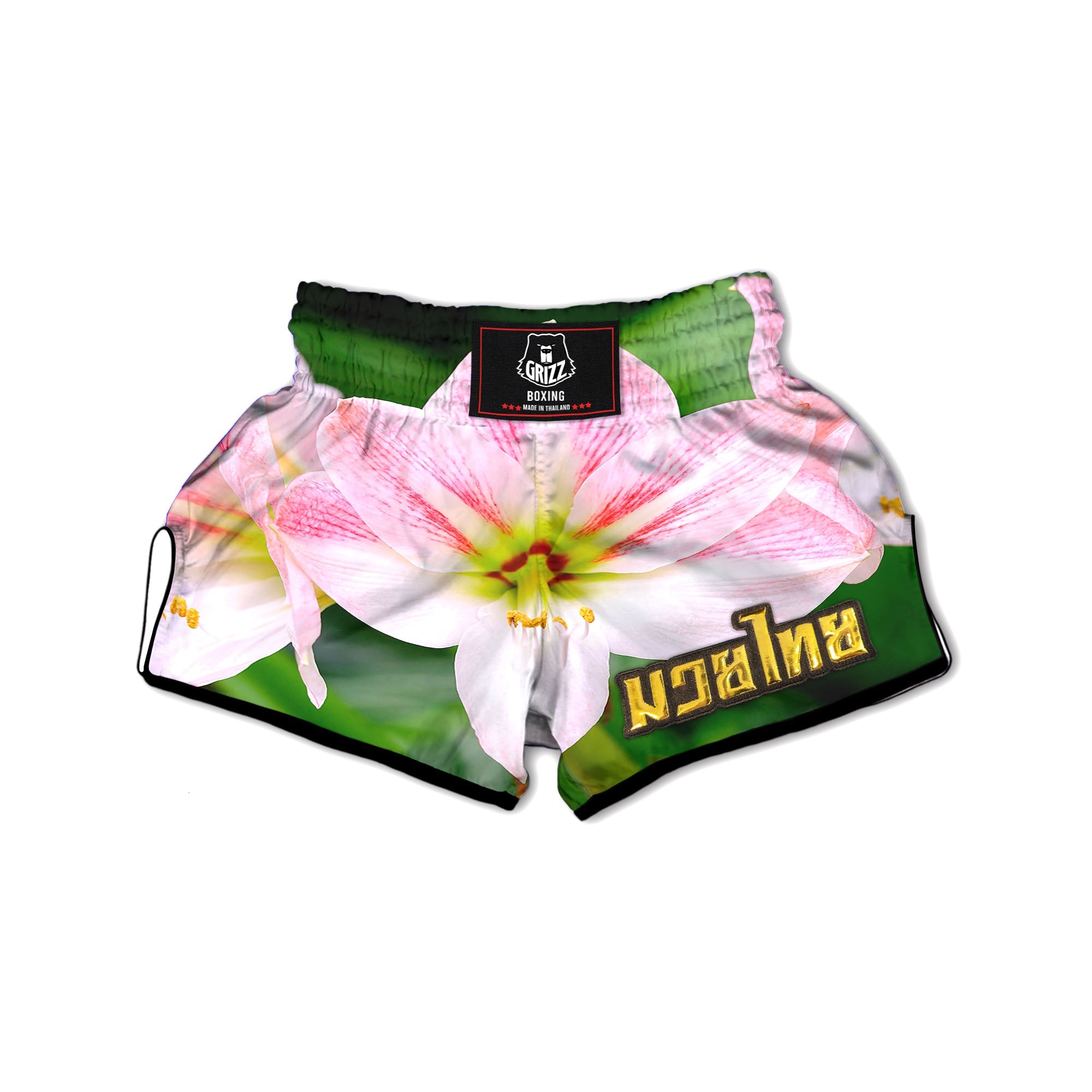 Amaryllis Pink And White Print Muay Thai Boxing Shorts-grizzshop