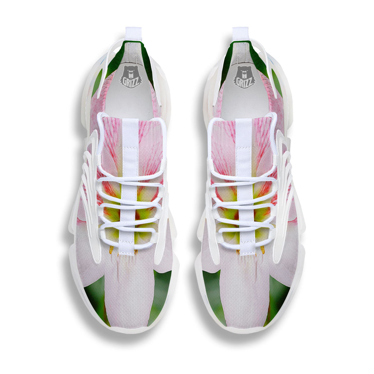 Amaryllis Pink And White Print White Gym Shoes-grizzshop