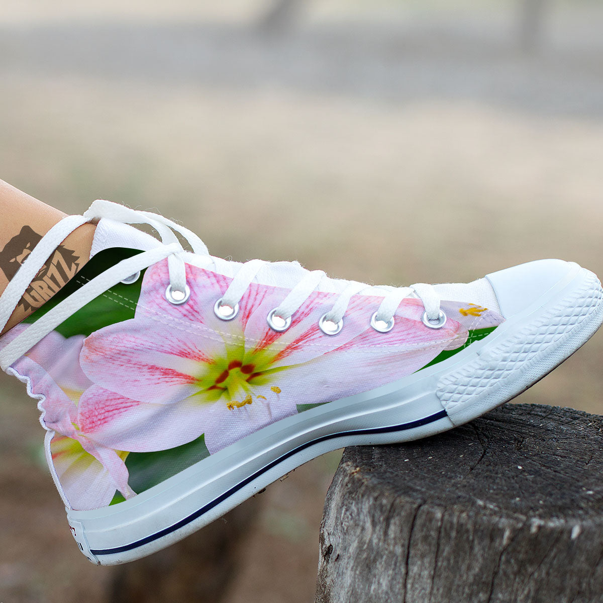 Amaryllis Pink And White Print White High Top Shoes-grizzshop