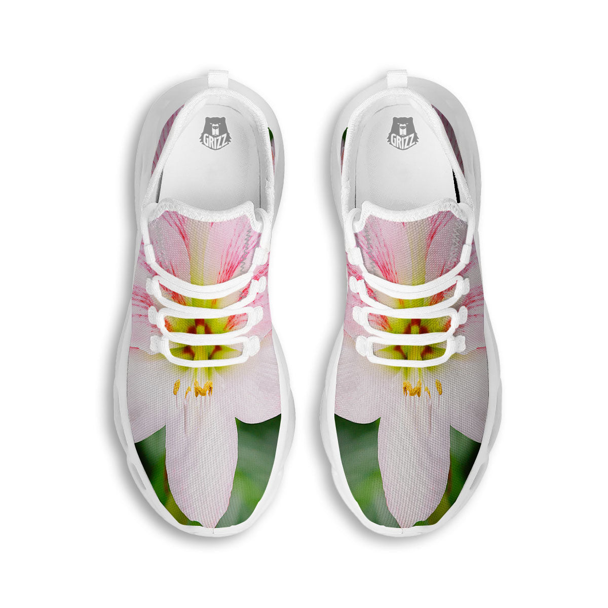 Amaryllis Pink And White Print White Running Shoes-grizzshop
