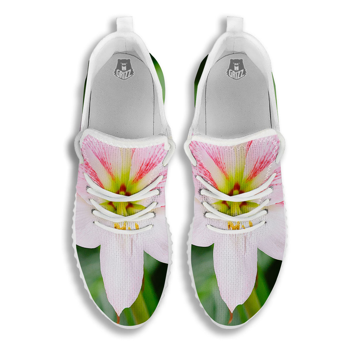Amaryllis Pink And White Print White Walking Shoes-grizzshop