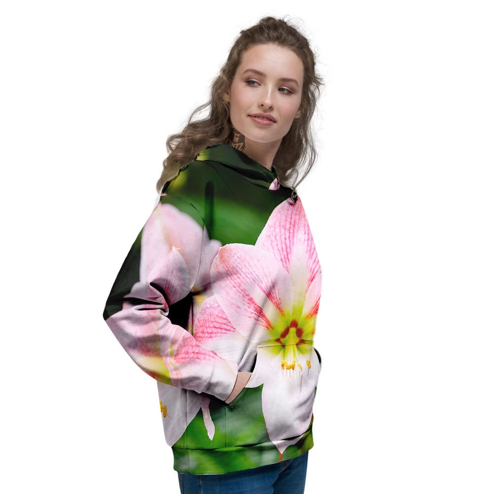 Amaryllis Pink And White Print Women's Hoodie-grizzshop
