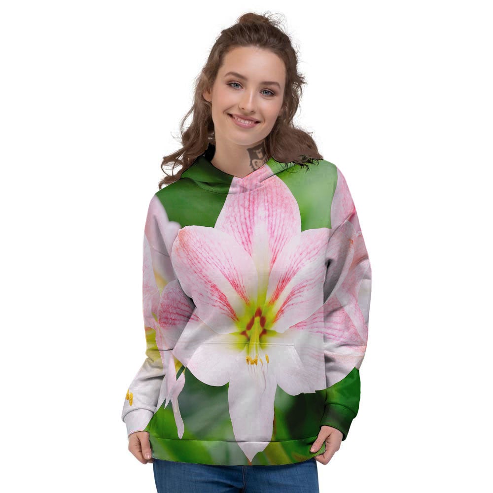 Amaryllis Pink And White Print Women's Hoodie-grizzshop