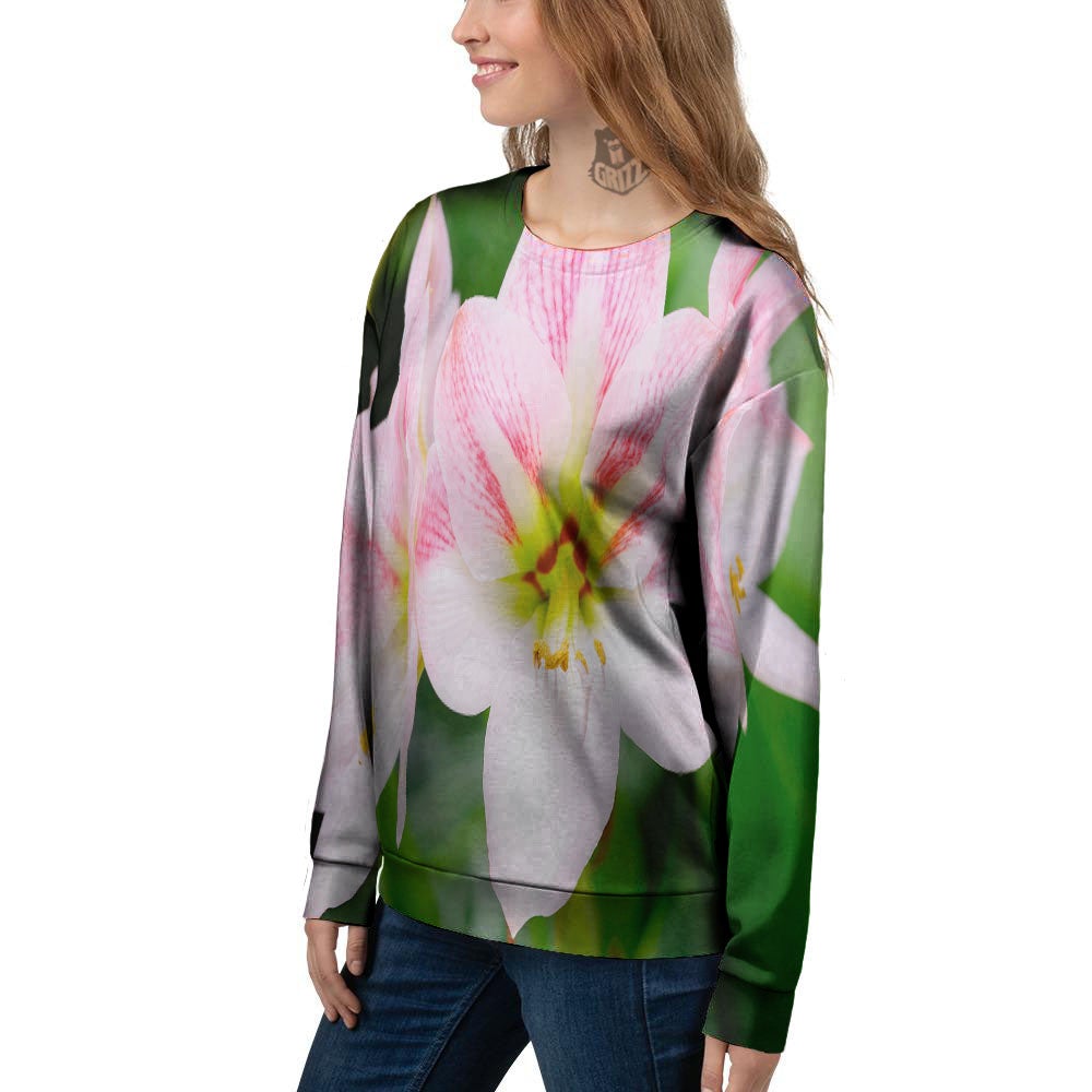 Amaryllis Pink And White Print Women's Sweatshirt-grizzshop