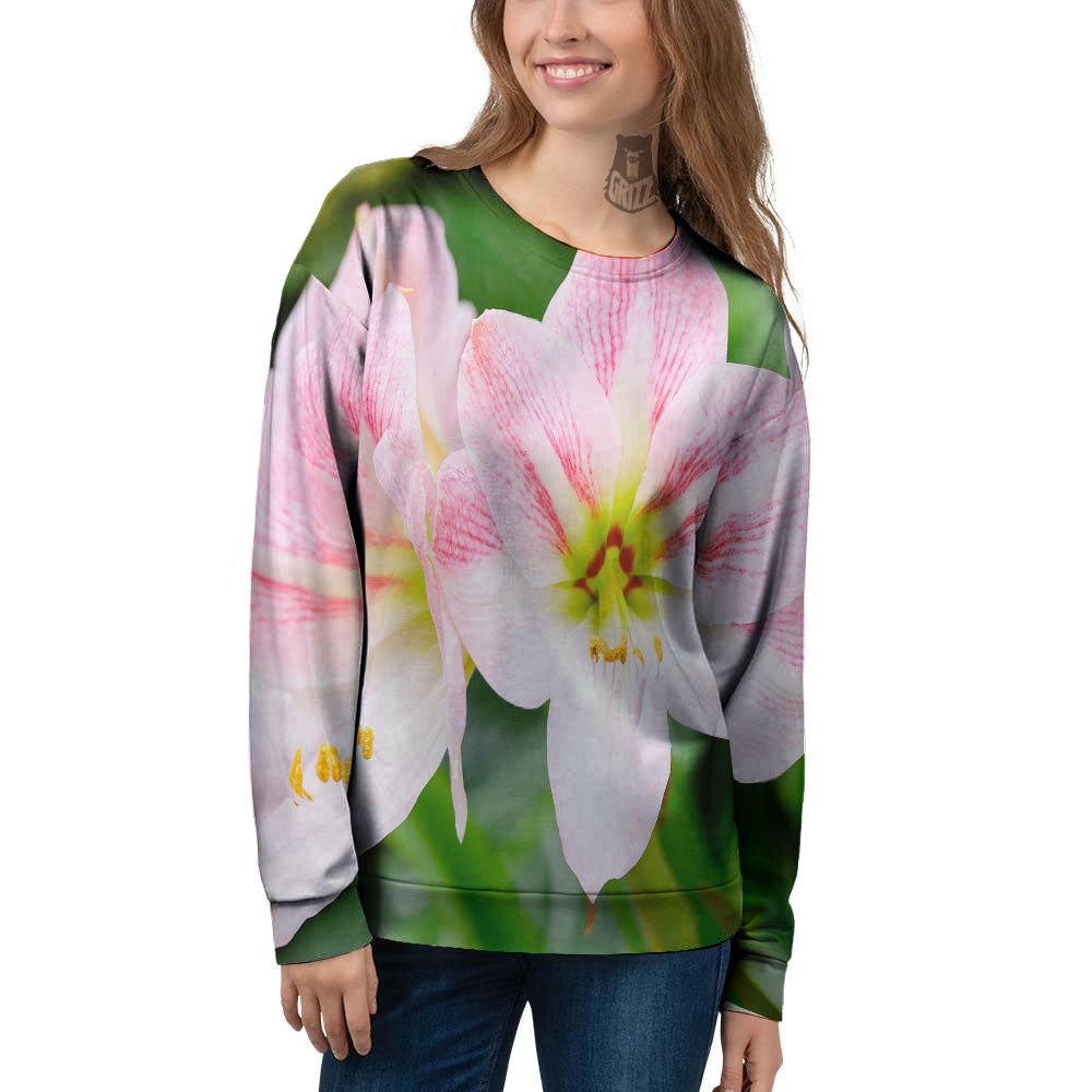 Amaryllis Pink And White Print Women's Sweatshirt-grizzshop