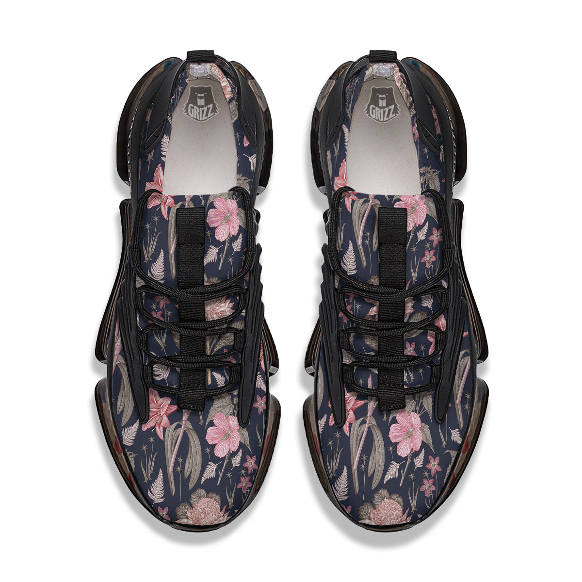 Amaryllis Pink Print Pattern Black Gym Shoes-grizzshop