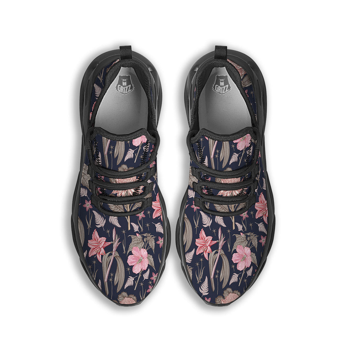 Amaryllis Pink Print Pattern Black Running Shoes-grizzshop