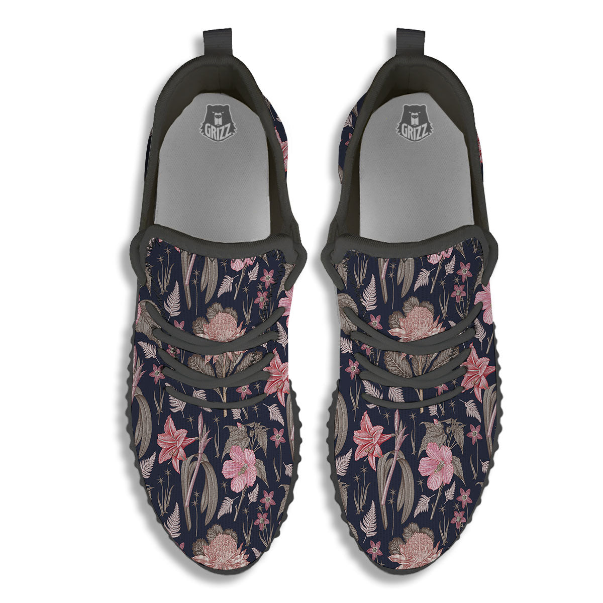 Amaryllis Pink Print Pattern Black Walking Shoes-grizzshop