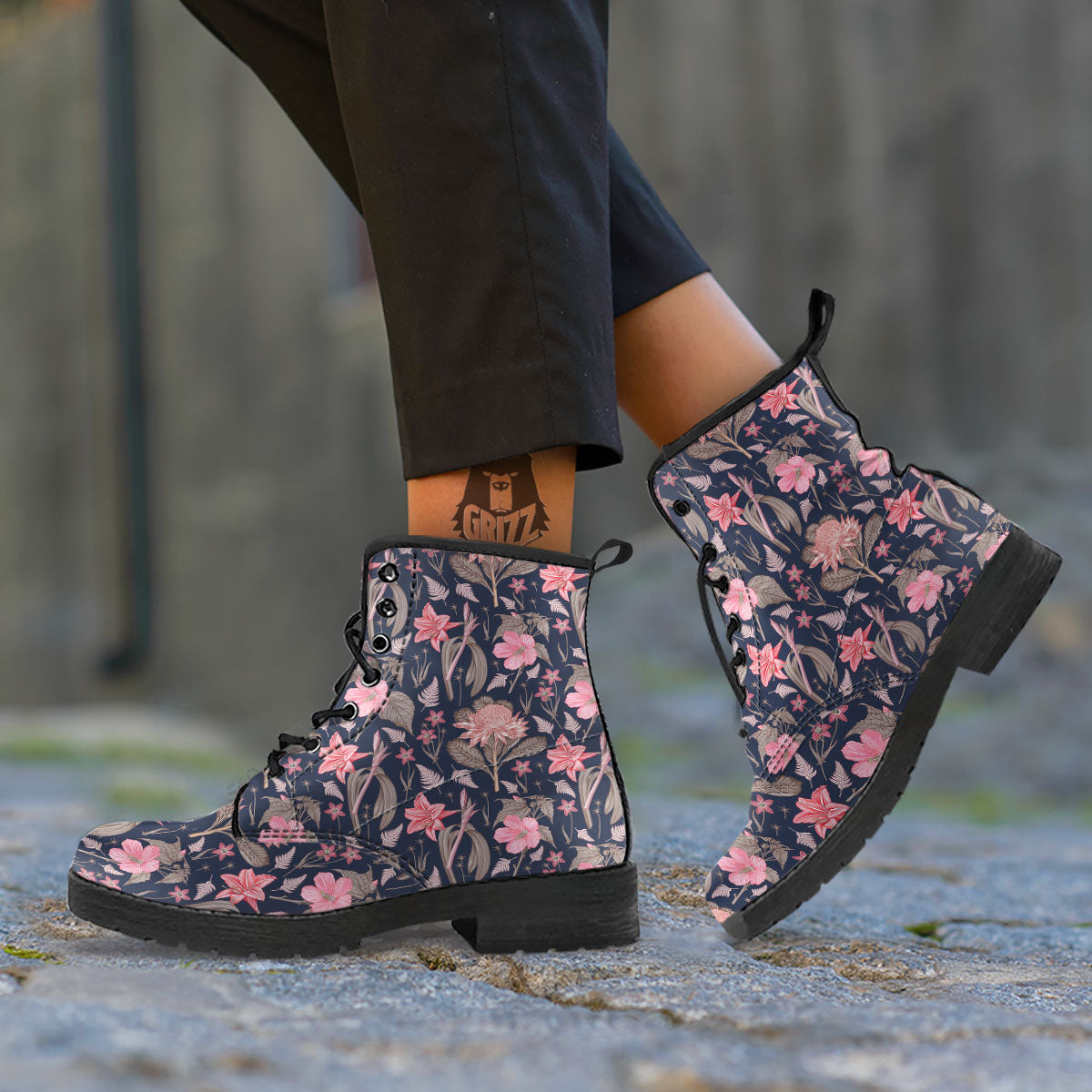 Amaryllis Pink Print Pattern Leather Boots-grizzshop