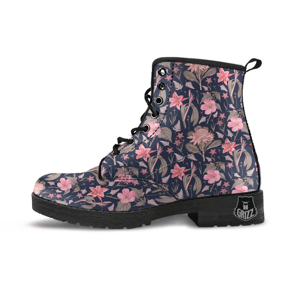 Amaryllis Pink Print Pattern Leather Boots-grizzshop