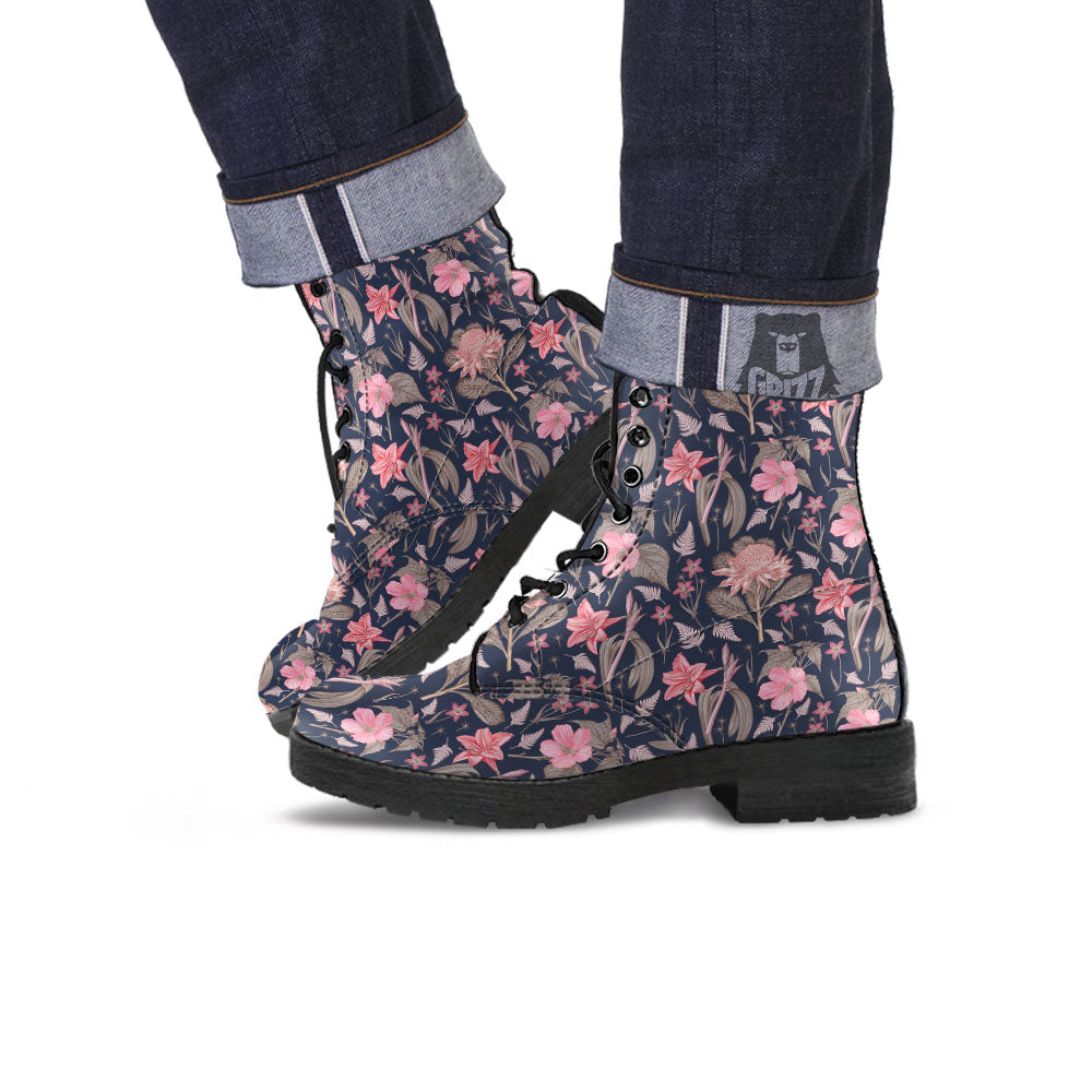 Amaryllis Pink Print Pattern Leather Boots-grizzshop