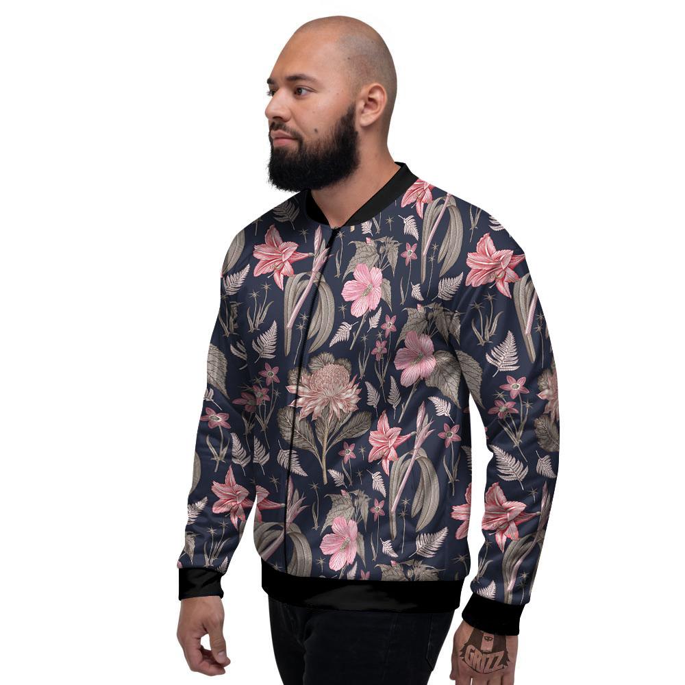 Amaryllis Pink Print Pattern Men's Bomber Jacket-grizzshop