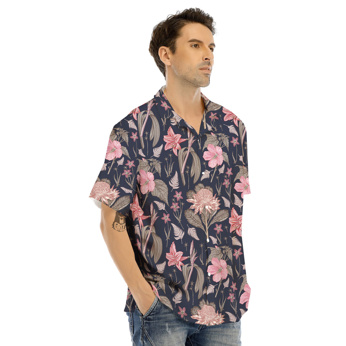 Amaryllis Pink Print Pattern Men's Hawaiian Shirt-grizzshop