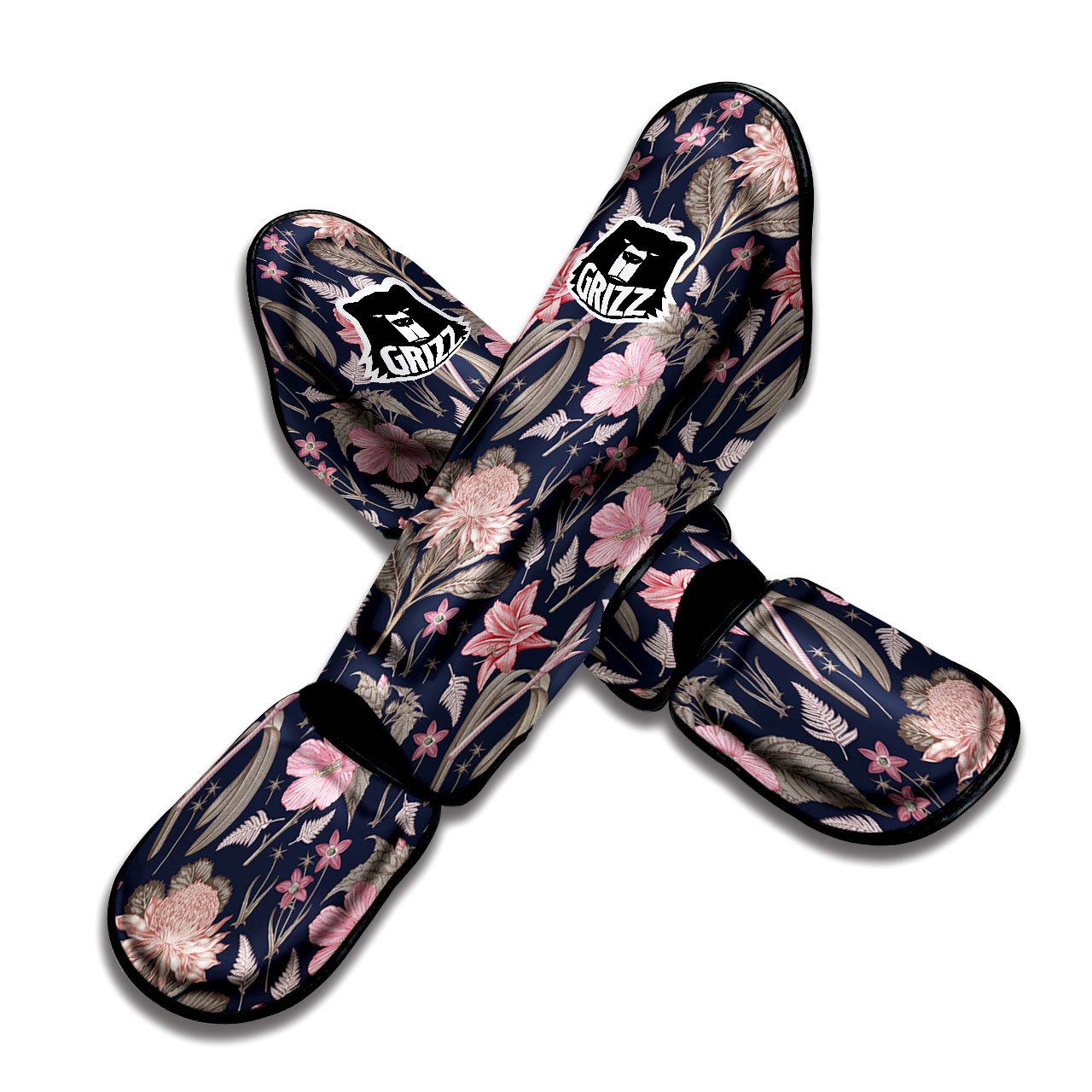 Amaryllis Pink Print Pattern Muay Thai Shin Guards-grizzshop