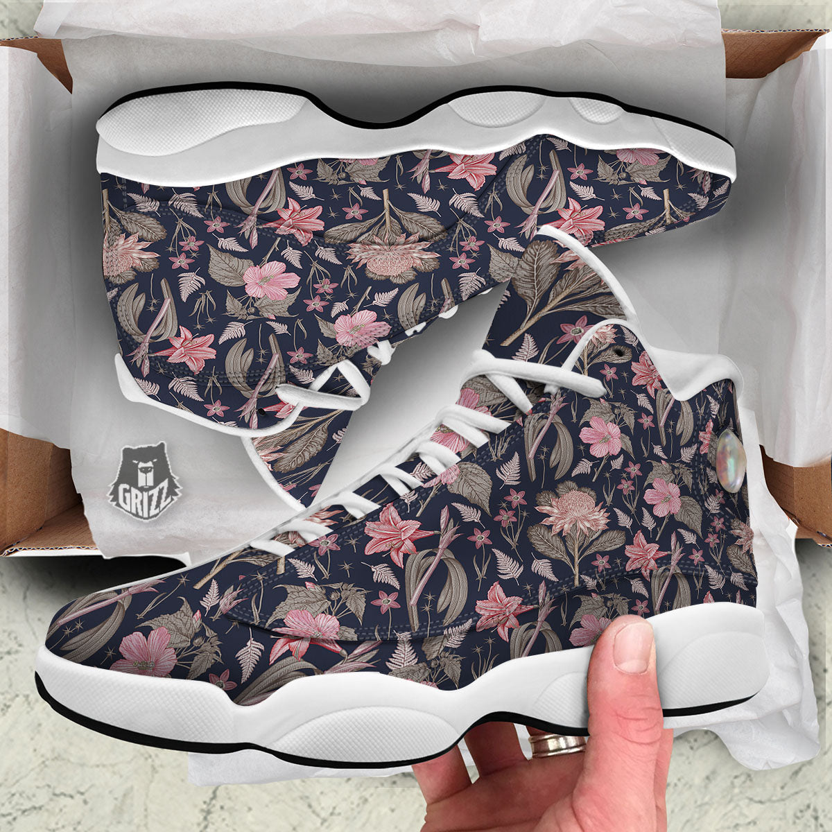 Amaryllis Pink Print Pattern White Basketball Shoes-grizzshop