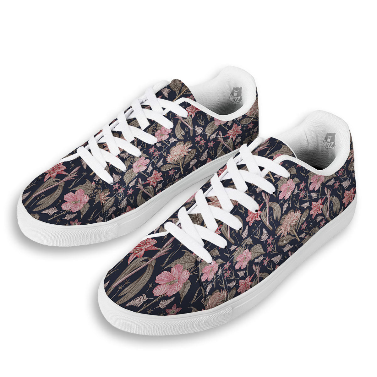 Amaryllis Pink Print Pattern White Low Top Sneakers-grizzshop