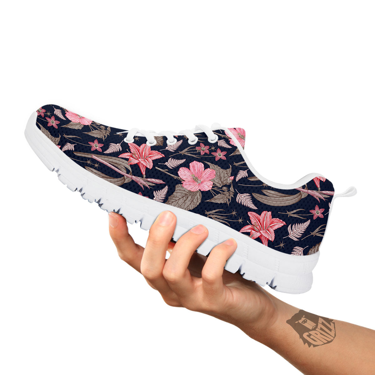 Amaryllis Pink Print Pattern White Sneaker-grizzshop