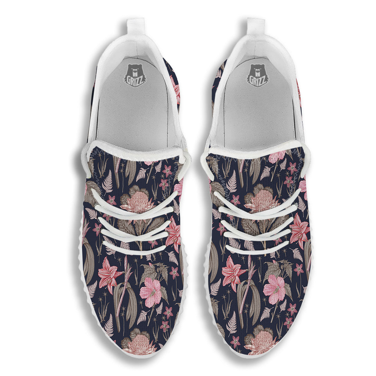 Amaryllis Pink Print Pattern White Walking Shoes-grizzshop