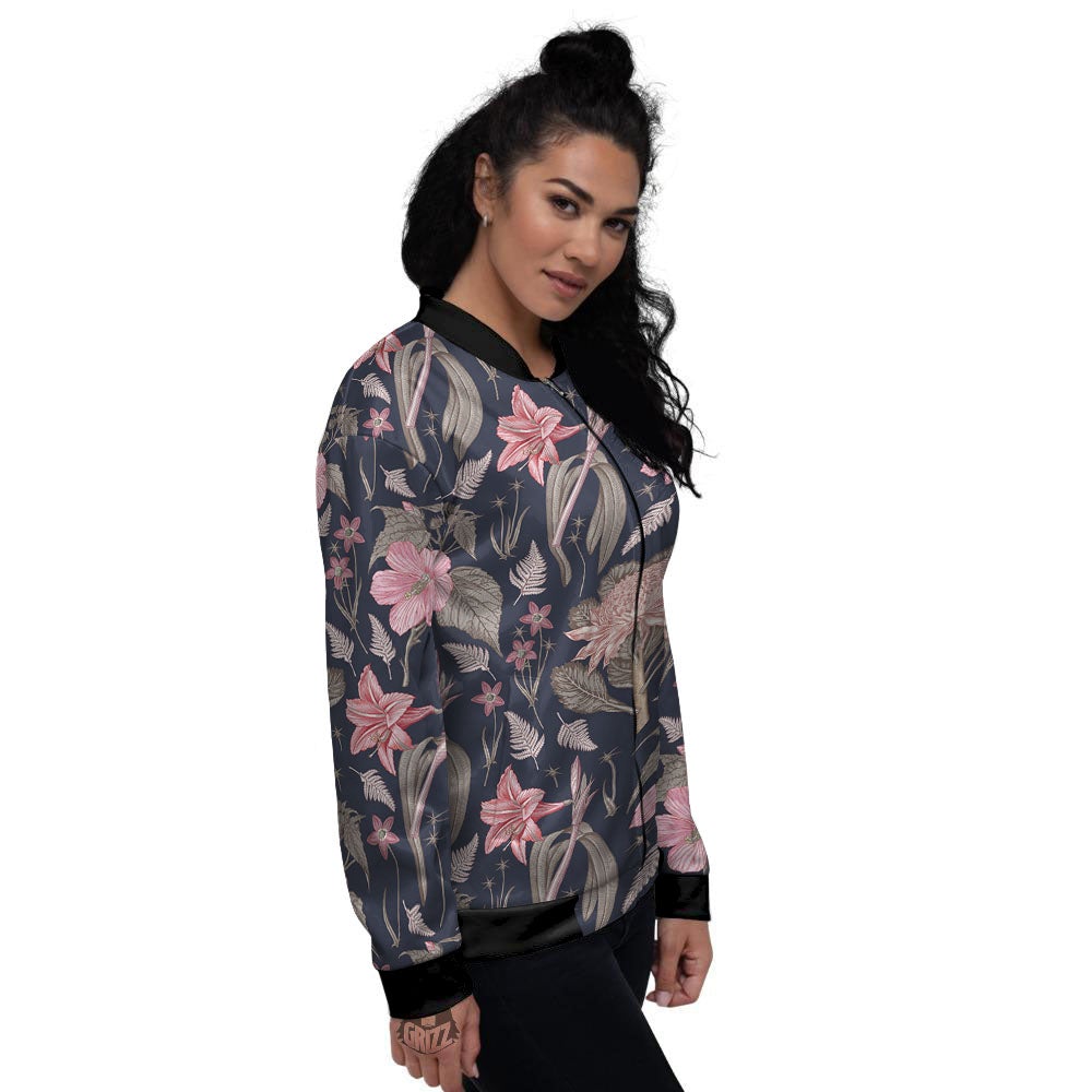 Amaryllis Pink Print Pattern Women's Bomber Jacket-grizzshop
