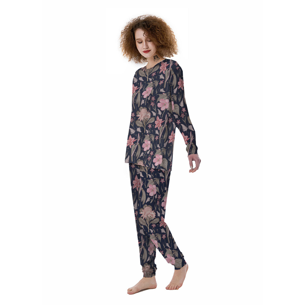 Amaryllis Pink Print Pattern Women's Pajamas-grizzshop