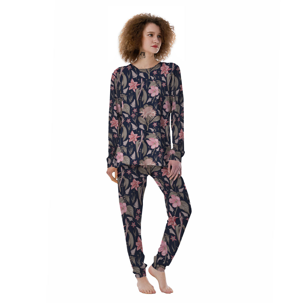 Amaryllis Pink Print Pattern Women's Pajamas-grizzshop