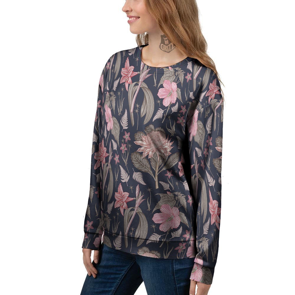 Amaryllis Pink Print Pattern Women's Sweatshirt-grizzshop